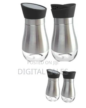 2 Pc Steel and Glass Rotating Pepper and Salt Shaker