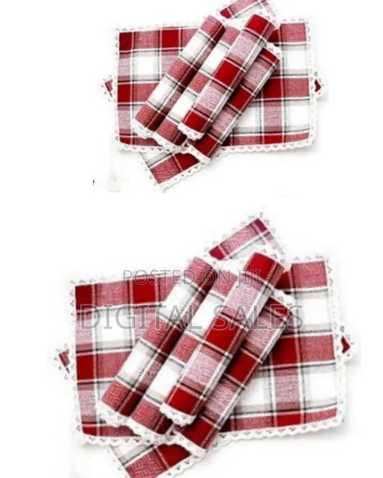 6 Piece of Cotton Linen Placemats, Checked Plaid Decorative Table Mats
