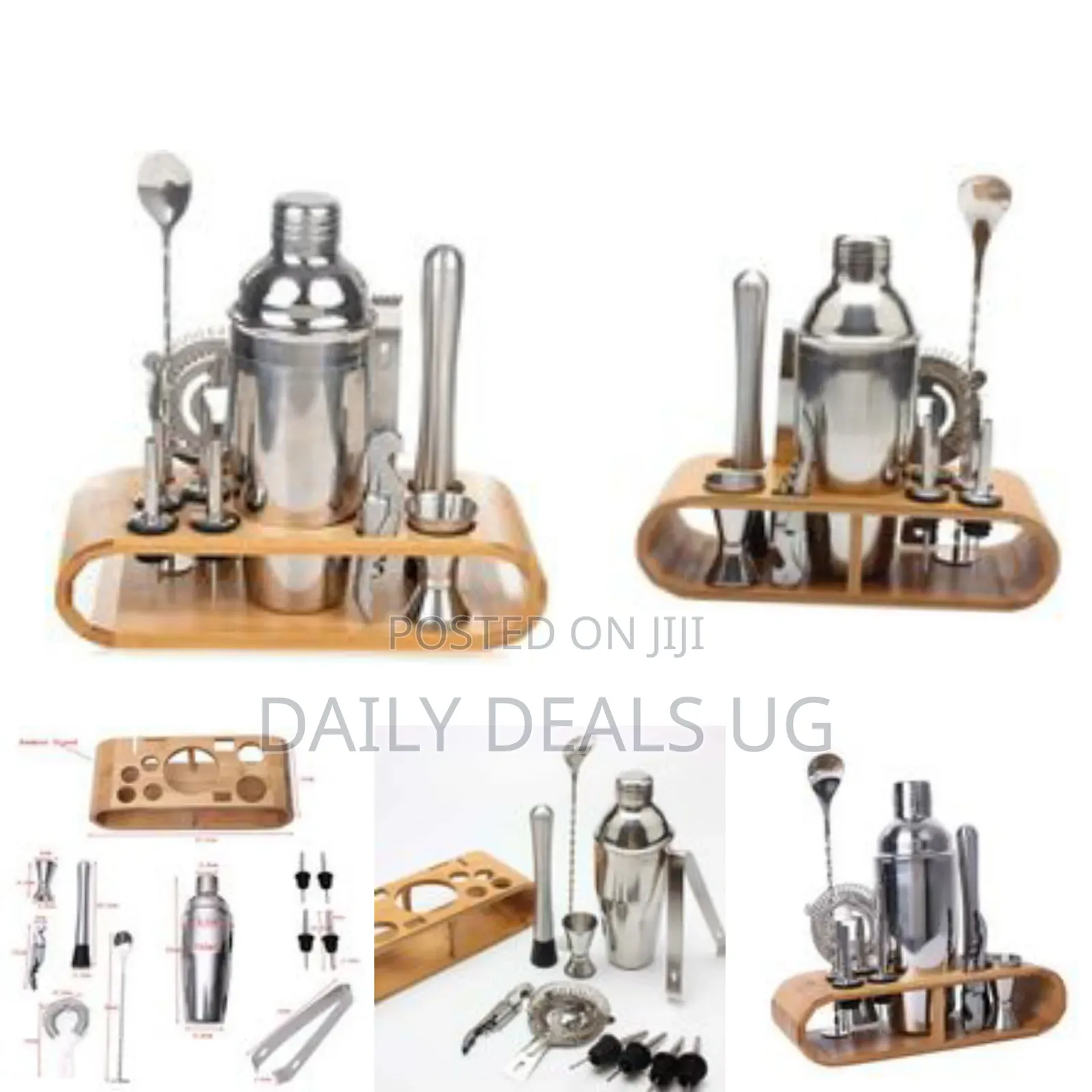 12-Piece Martini Cocktail Shaker 750ml in Stainless Steel and Bamboo