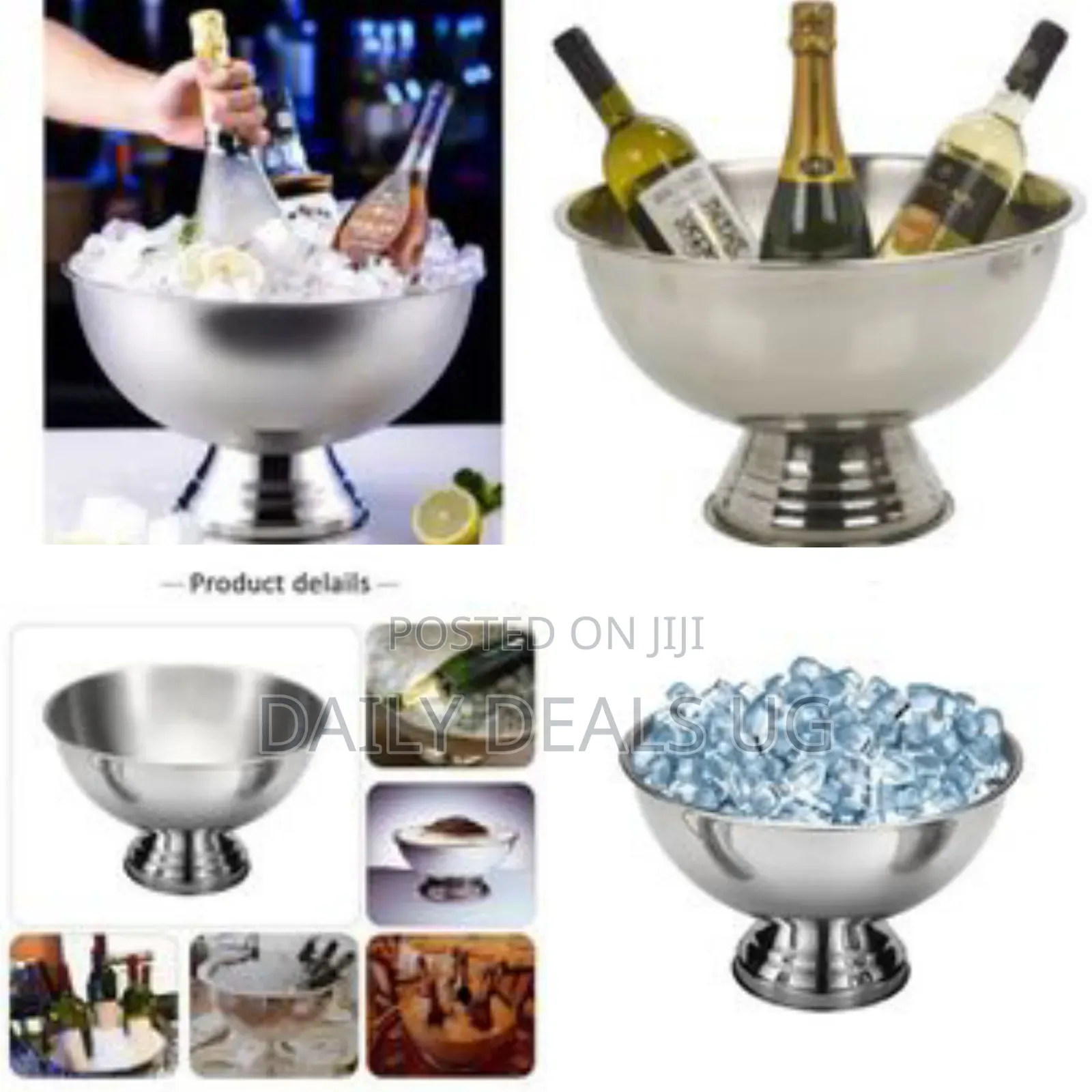 Stainless Steel Ice Bowl Metal Bar Barrel Beer Champagne Wine Large