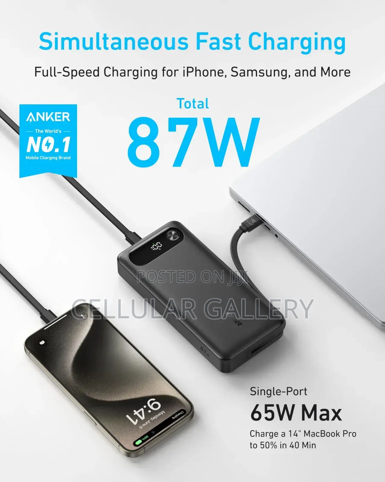 Anker Laptop/Phone Power Bank(, 87w, Built-in Usb-C Cable)