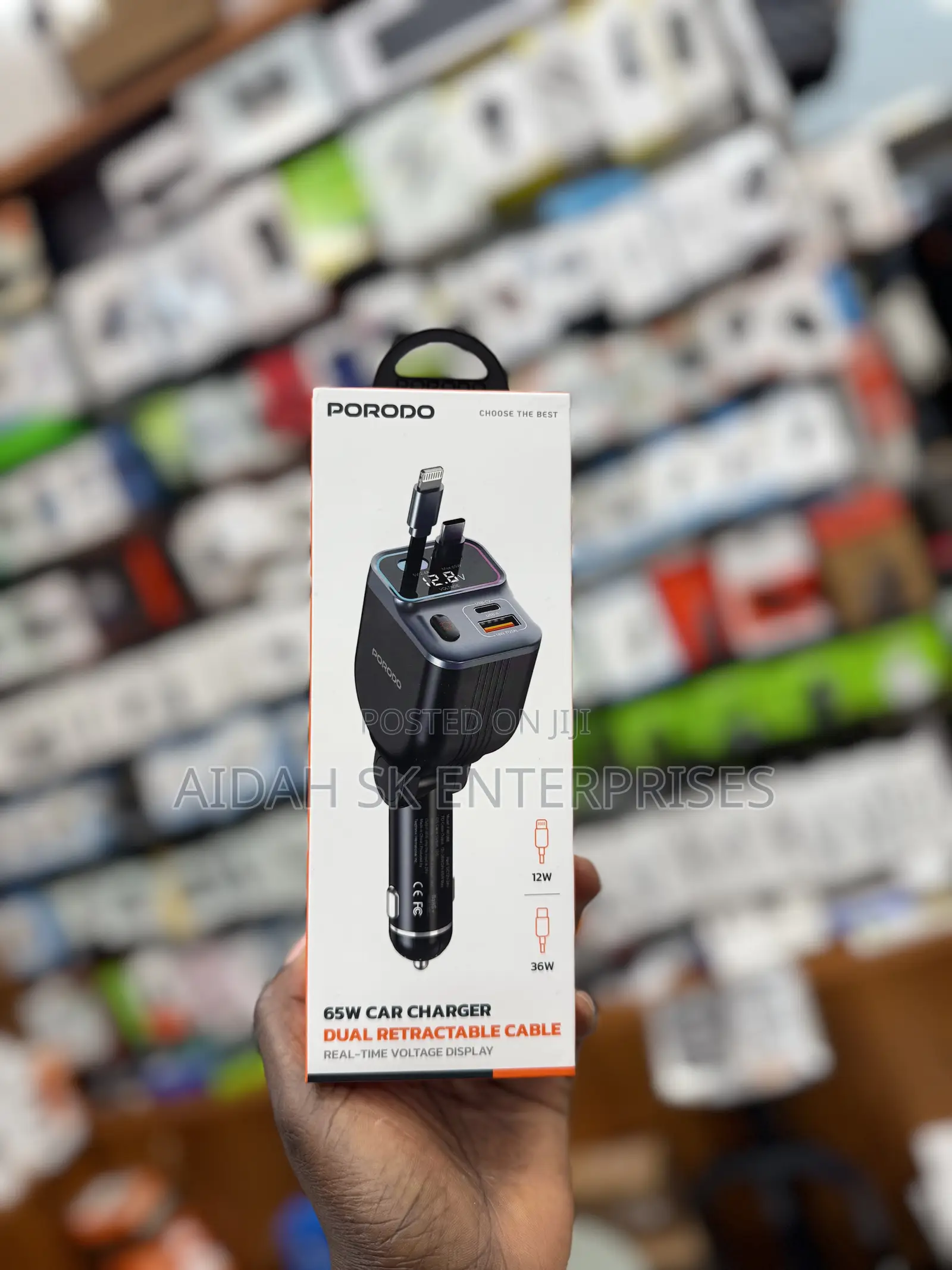 Porodo 65w Car Charger Dual Retractable Cable