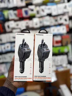 Porodo 65w Car Charger Dual Retractable Cable