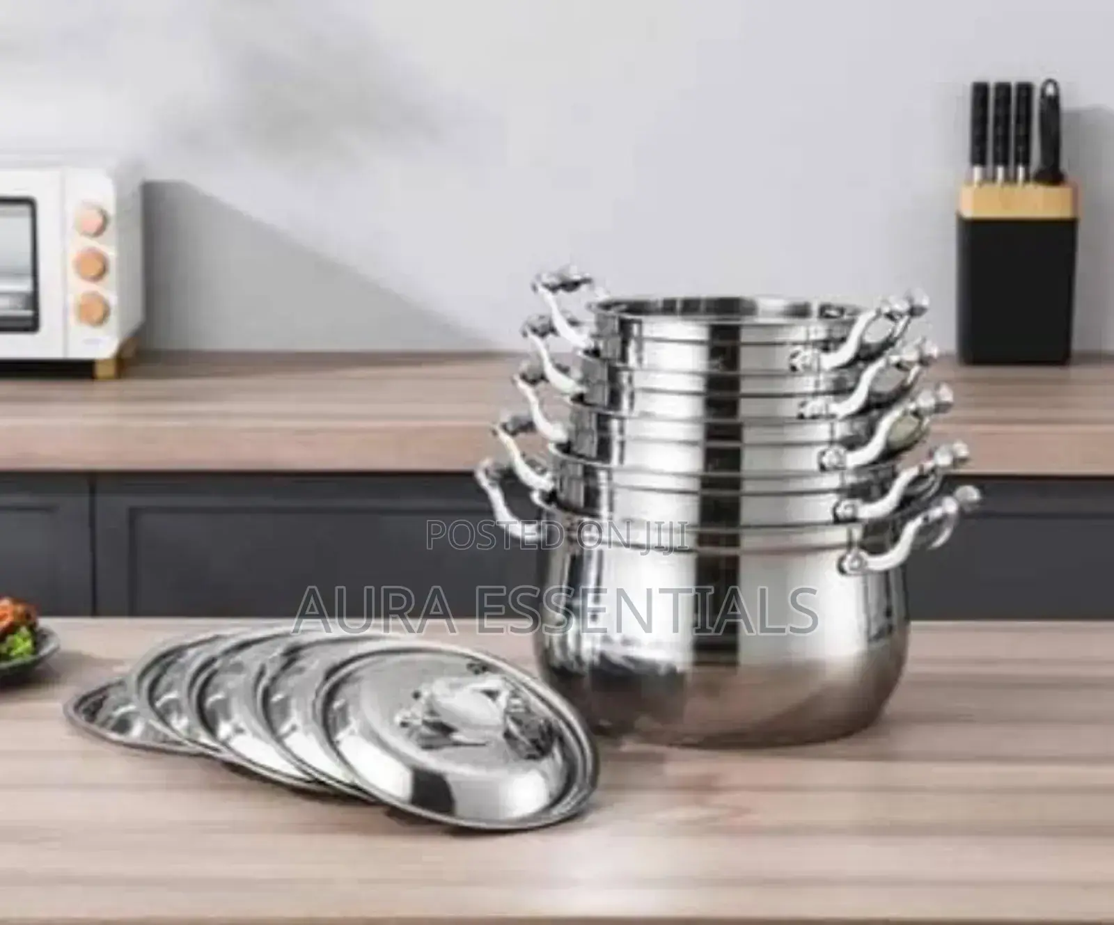 10 Pc 16,18, 20,22,24cm Stainless Steel Saucepans Cooking Pots- Silver