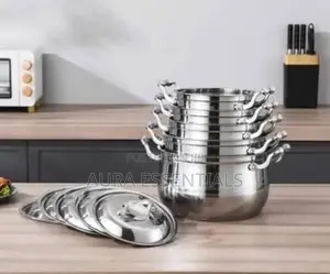 10 Pc 16,18, 20,22,24cm Stainless Steel Saucepans Cooking Pots- Silver