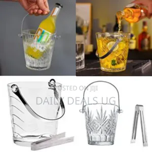 Elegant Clear Crystal Ice Bucket With Ice Tong and Handle, Wine Cooler