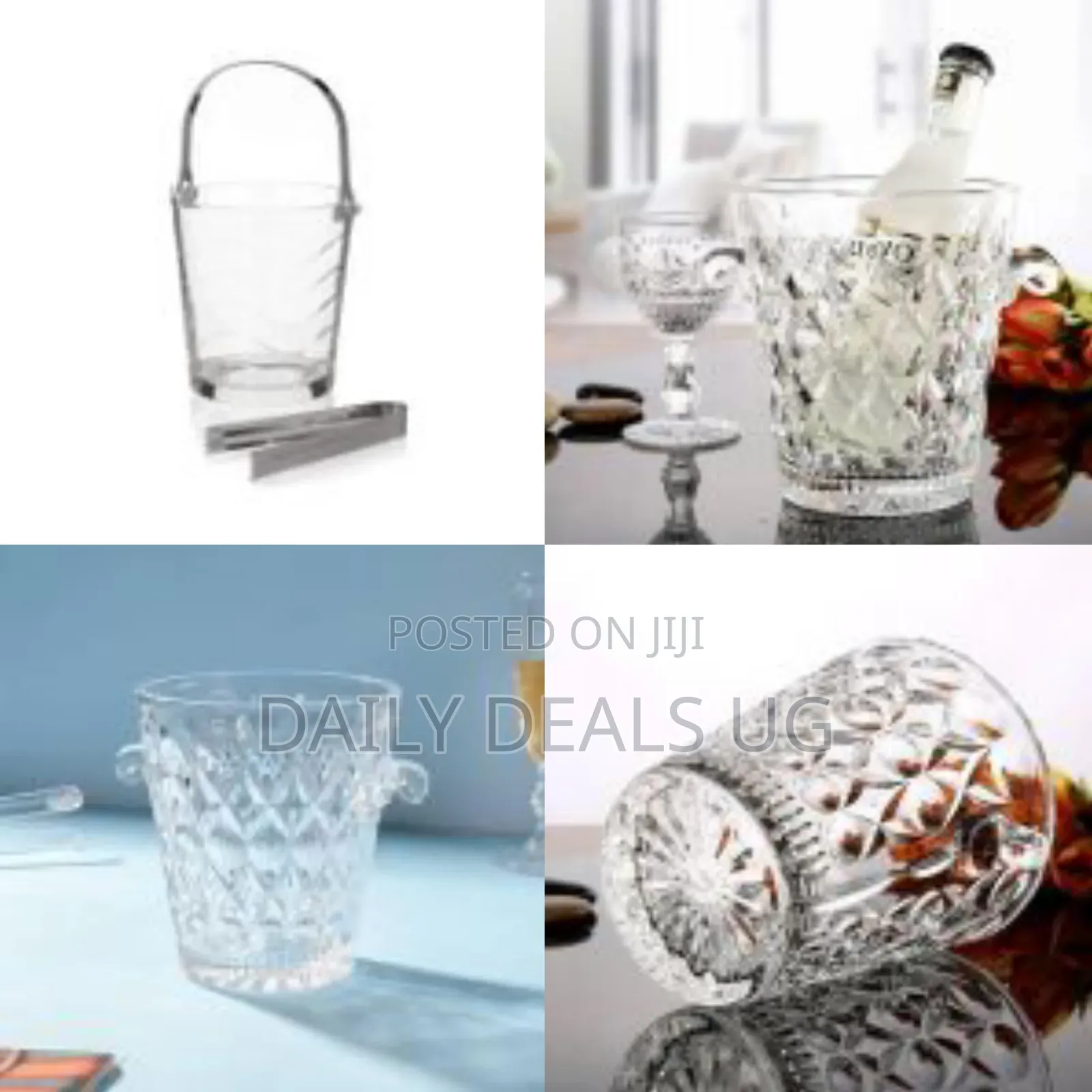 Elegant Clear Crystal Ice Bucket With Ice Tong and Handle, Wine Cooler