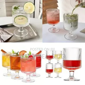 Set of 6 Ribbed Glasses All Purpose Water Goblet Cups 250ml Drinking