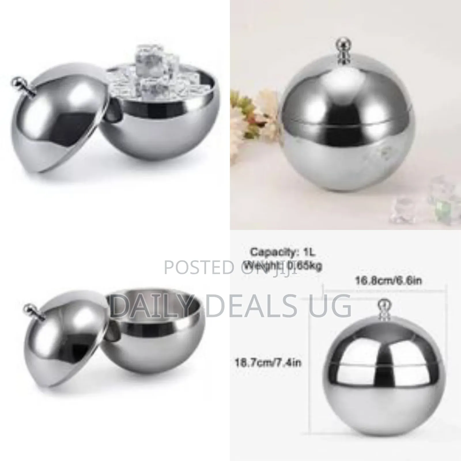1l Portable Thickened Stainless Steel Ice Bucket With Lid Ice Cubes