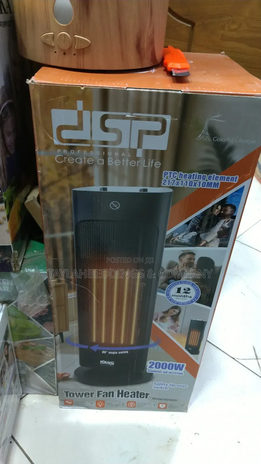 DSP Tower Fan House Heater – 80° Oscillation With Thermostat, 2000w