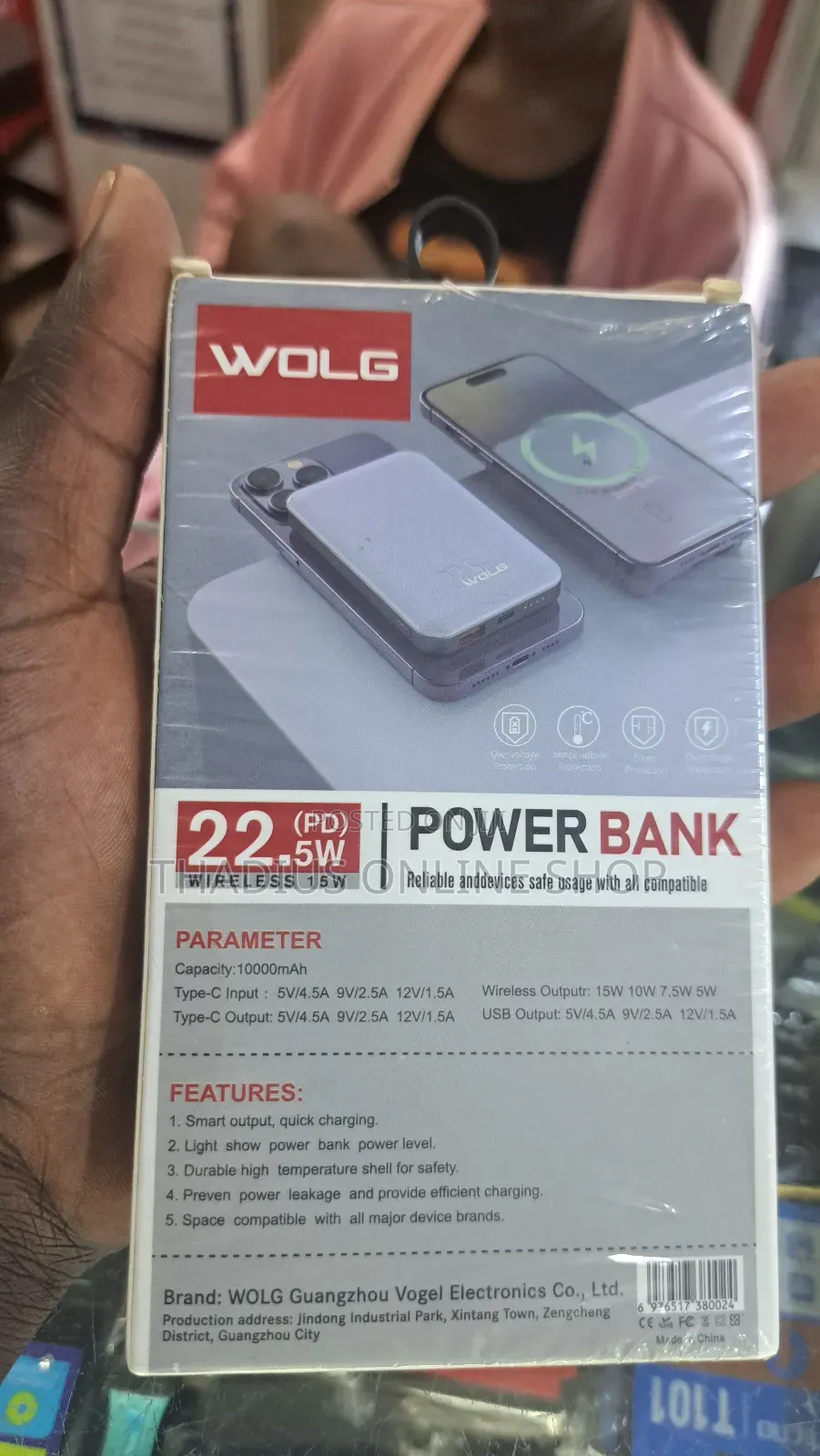 Wolg Wireless Power Bank With 10000mah