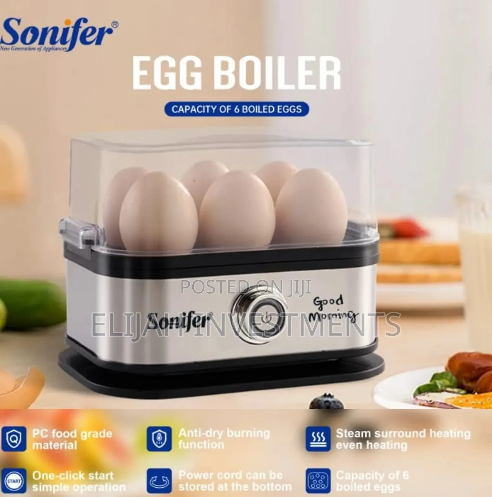 Sonifer Sf-1510 Mini Electric Egg Cooker, a Fast 6-Egg Steamer Boiler