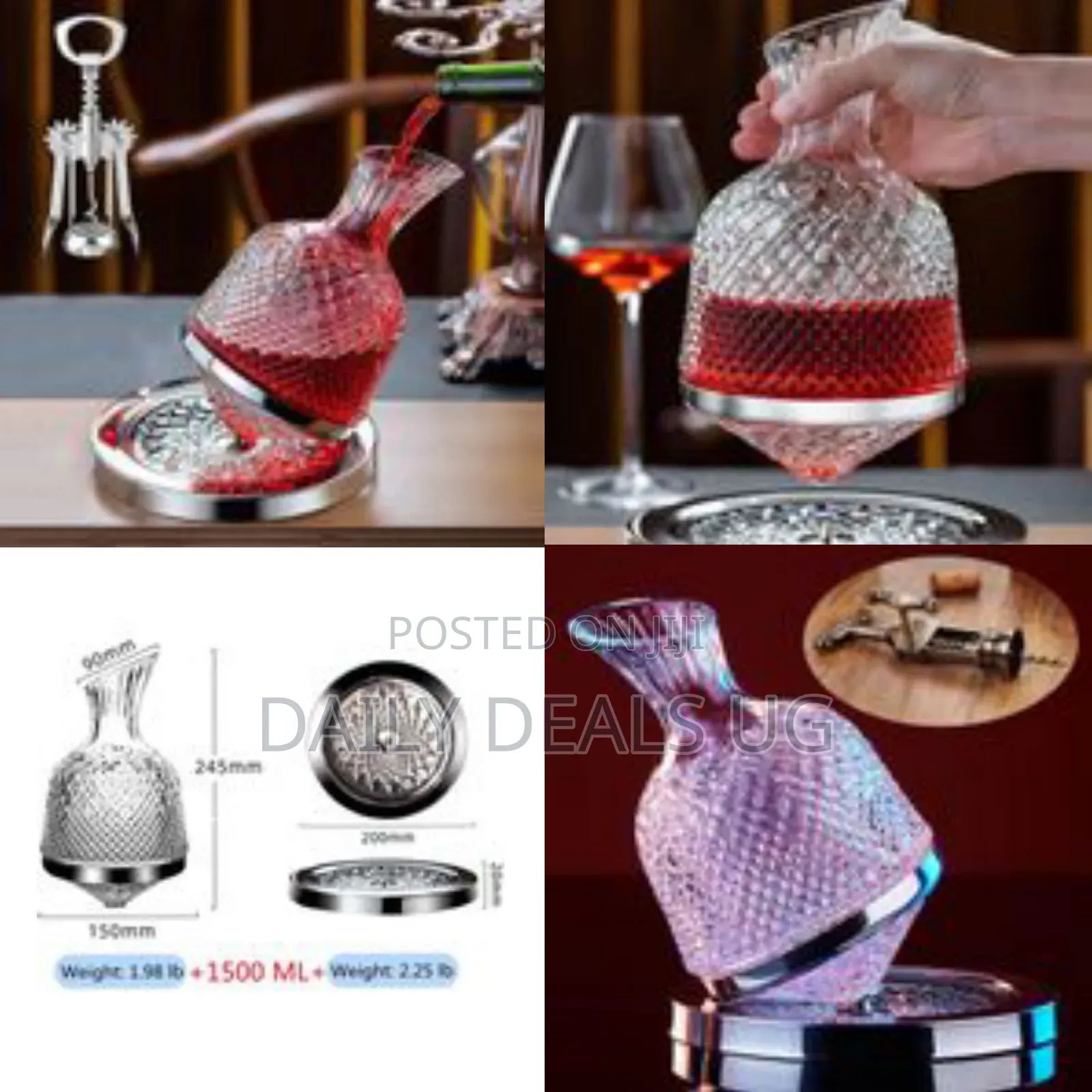 Spinning Decanter for Whisky, Wine, 1500ml Crystal Glass Wine Decanter