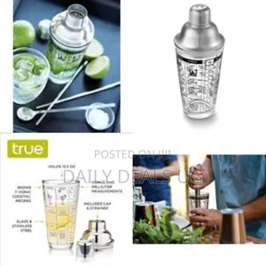 Outset Glass Glass Cocktail Shaker Printed With Drink Recipes, 12ounce