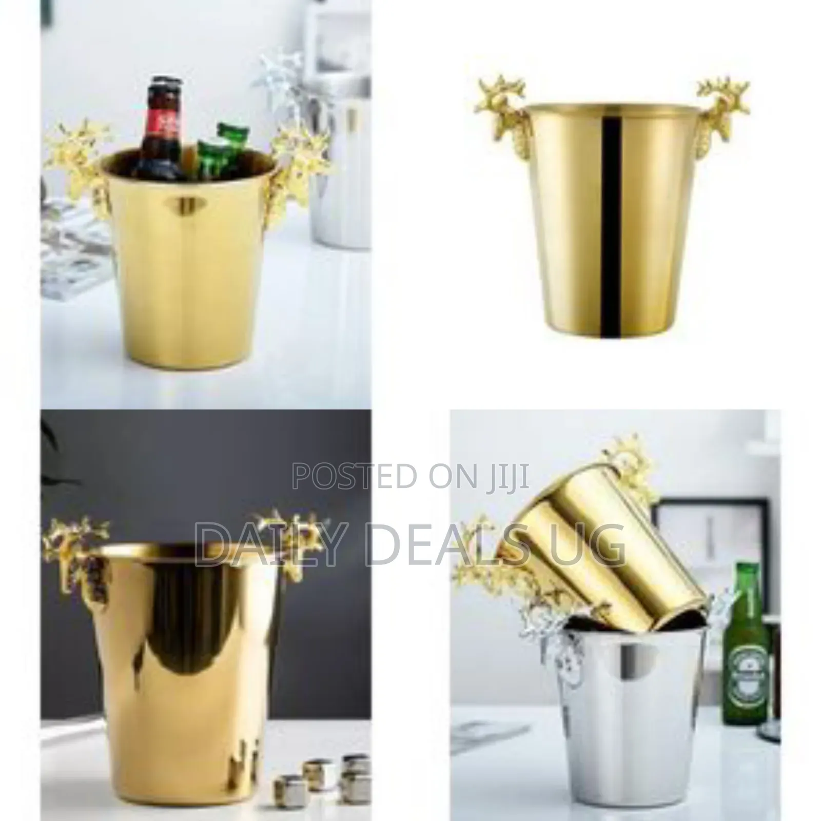 3l Champagne Wine Ice Bucket Stainless Steel With Deer Head Handles