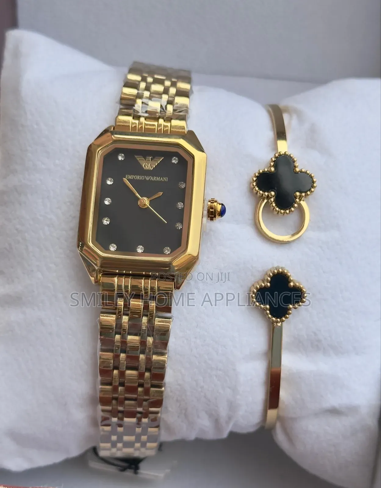Black Face Women's Original Emporio Armani Gold Strapped Wrist Watch