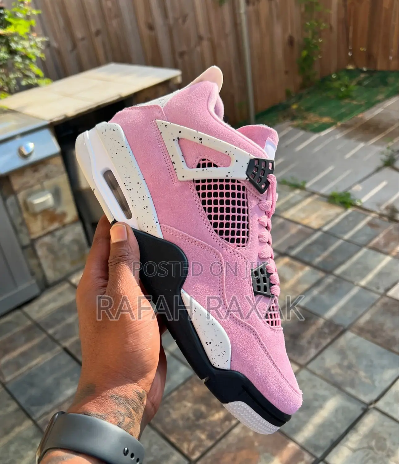 New Classic Unisex Pink Suede Air Jordan 4 Retro Sneakers