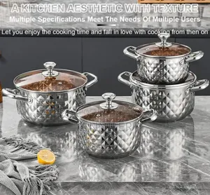 Stainless Steel Diamond Pattern Cookware Set With Lids