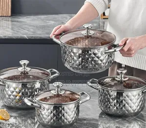 Stainless Steel Diamond Pattern Cookware Set With Lids