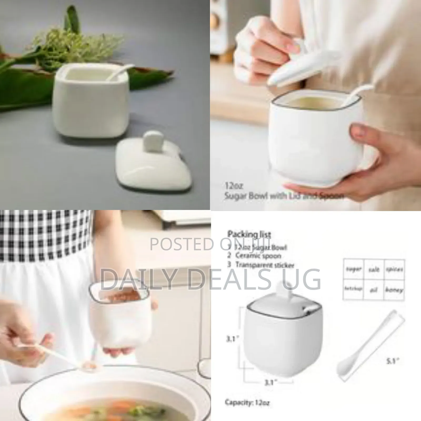 1 Piece of Ceramic Spice Jar Seasoning Box- Includes Lids, Spoons