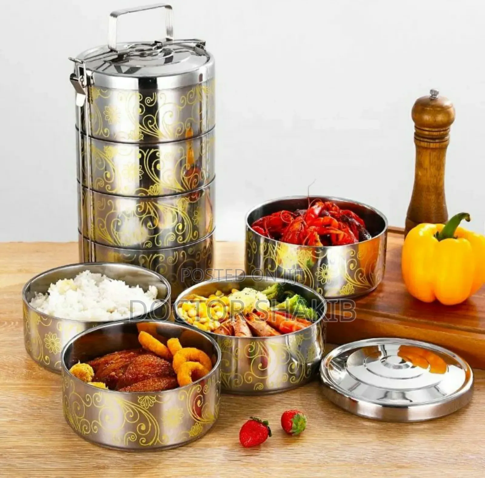 Luxurious 5 Layers Multi-Tiered Stainless Steel Tiffin Box