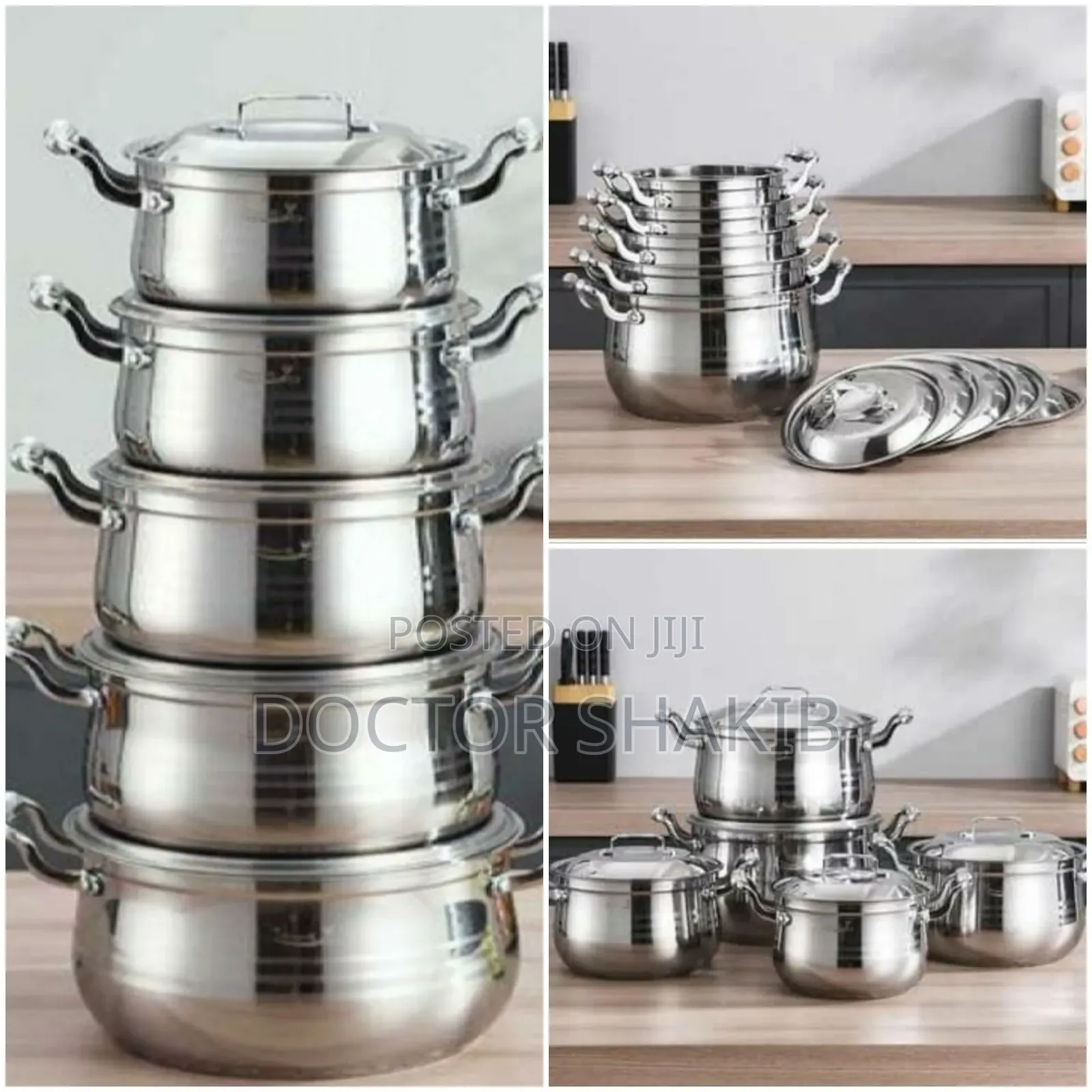 10 Pc 16,18, 20,22,24cm Stainless Steel Saucepans Cooking Pots- Silver