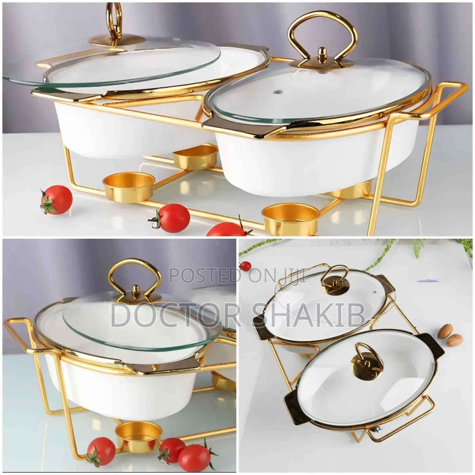 Brand New Ceramic Chafing Dishes With A Golden Stand