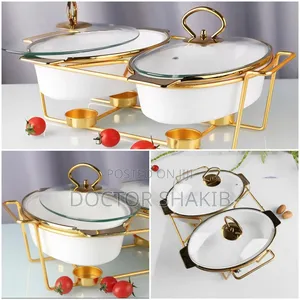 Brand New Ceramic Chafing Dishes With A Golden Stand
