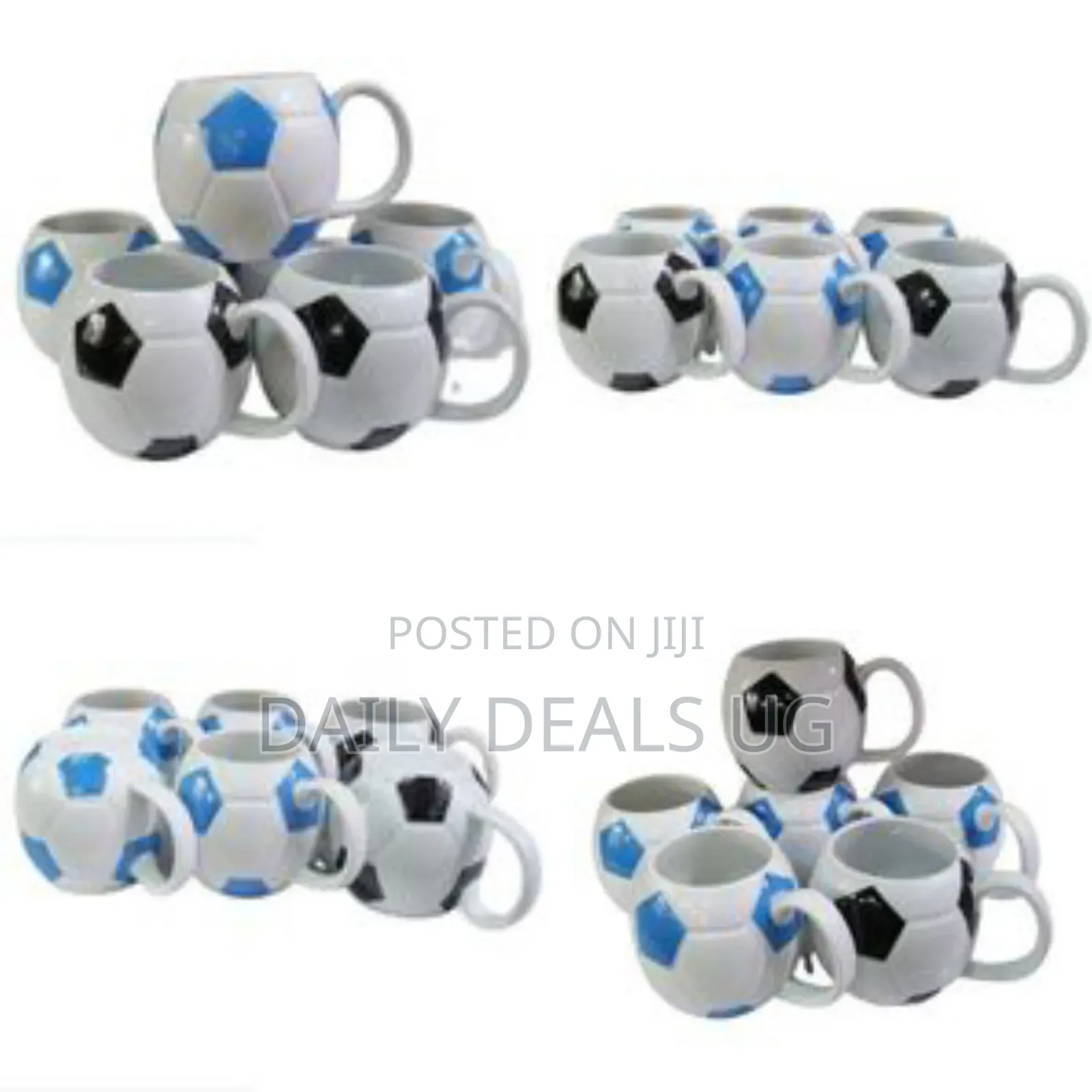 6 Pieces of Round Football Pot Coffee Tea Cups Mugs- White