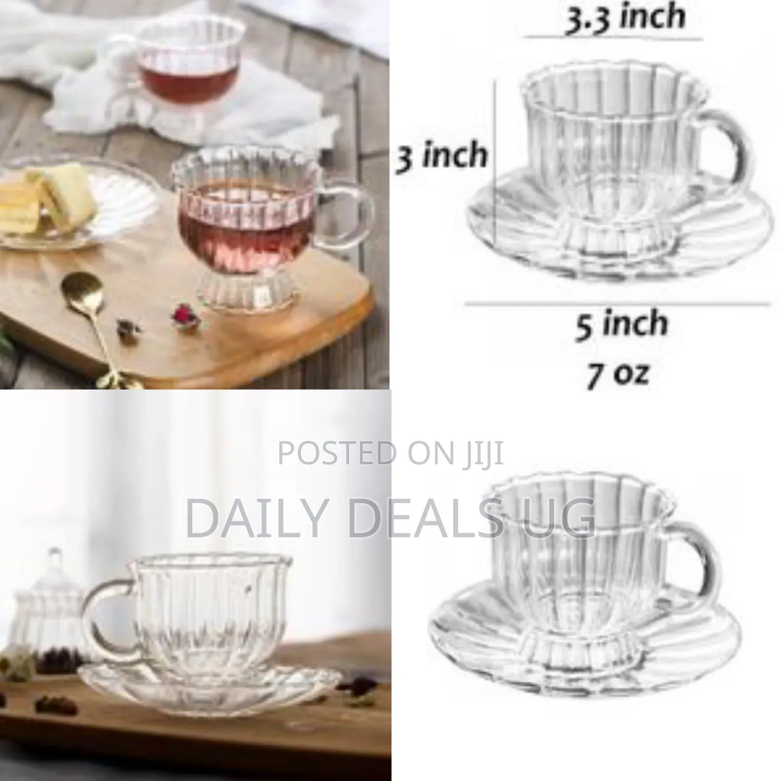 6 Pieces of Glass Tea Cups and Saucers Sets Coffee Flower Tea Mugs