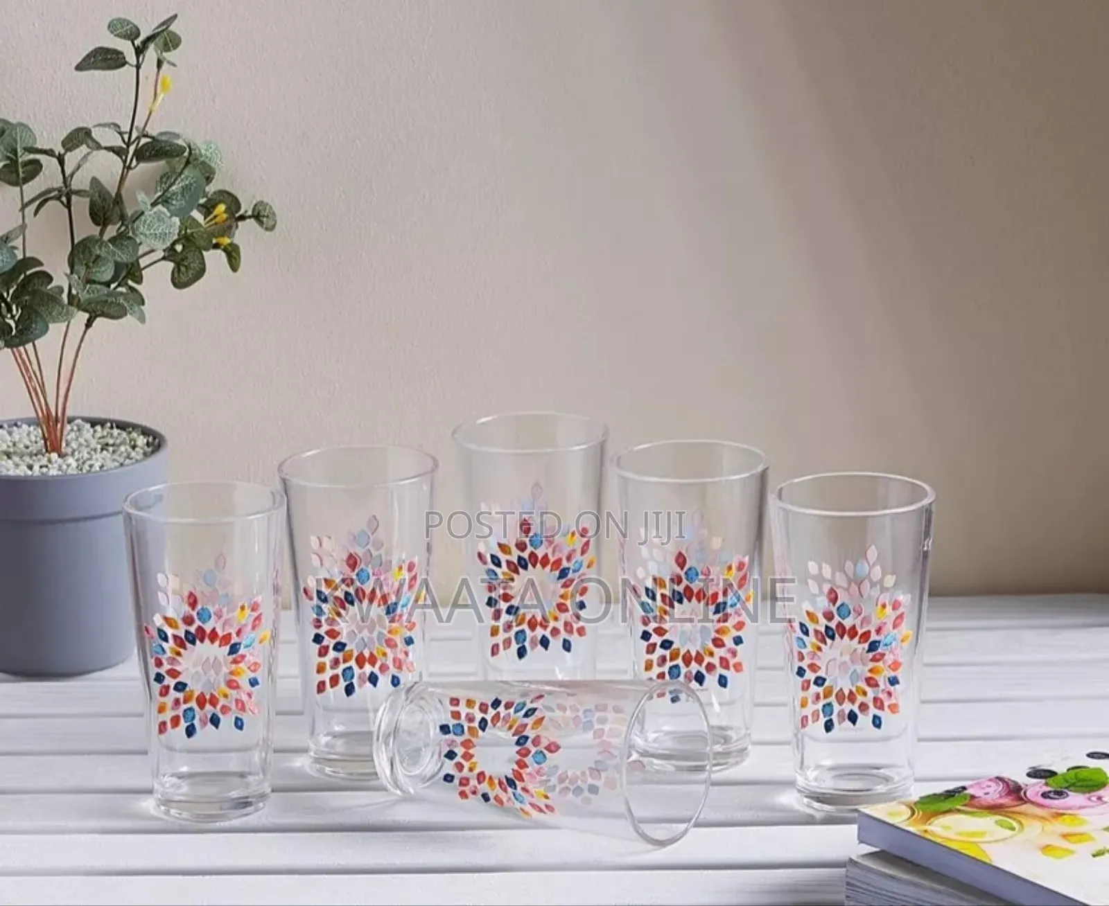 6 Piece Luminarc Aqua Flashy Leaves Highball Tumbler Set - 270 Ml