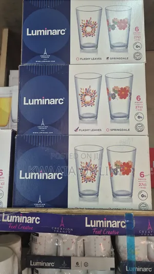 6 Piece Luminarc Aqua Flashy Leaves Highball Tumbler Set - 270 Ml