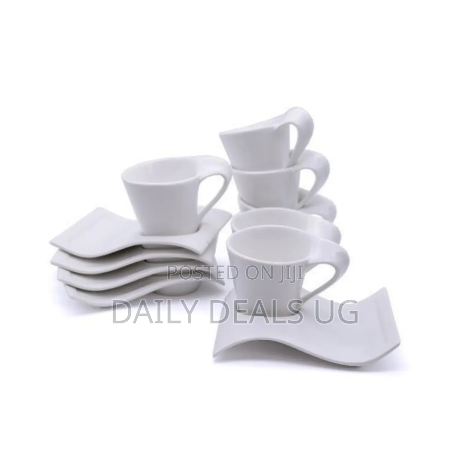 Wavy Lifesmile 6 Piece Tea Coffee Cups and 6 Saucers - White