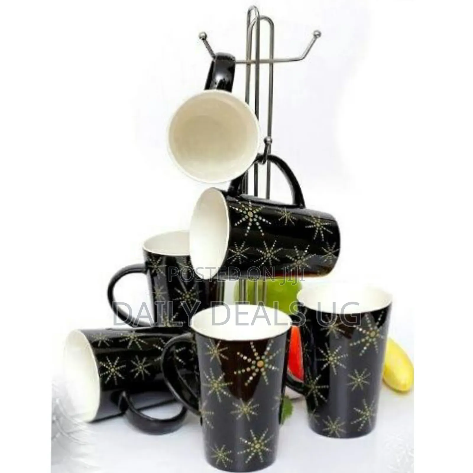6 Pieces of Star Tea Cups Printed Coffee Mugs Tumblers - Black