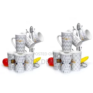 6-Pack Ceramic Coffee Mugs Set Large Multi Designed Tumbler Tea Cups