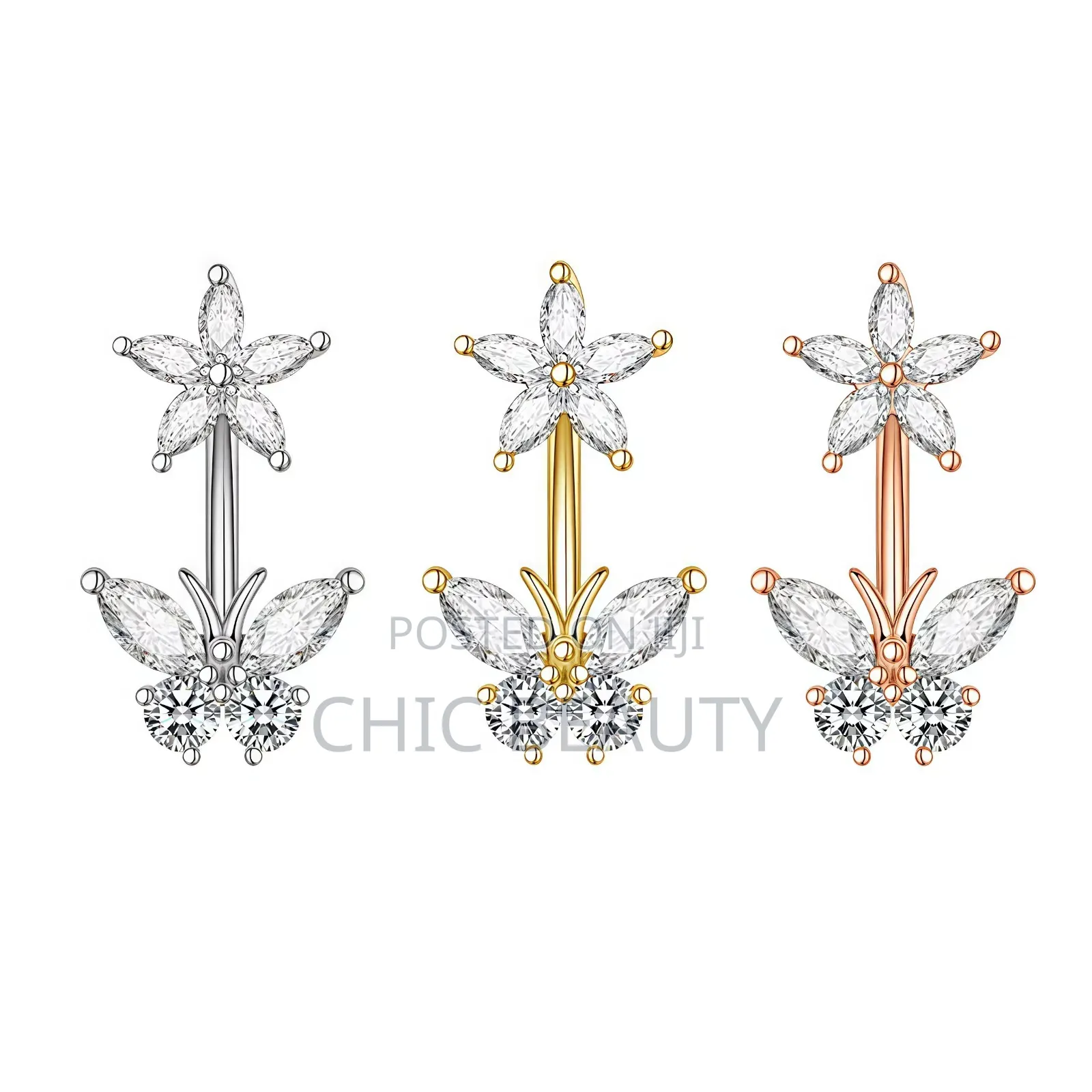 Cute Butterfly Belly Button Jewelry Different Colors Stainless Steel