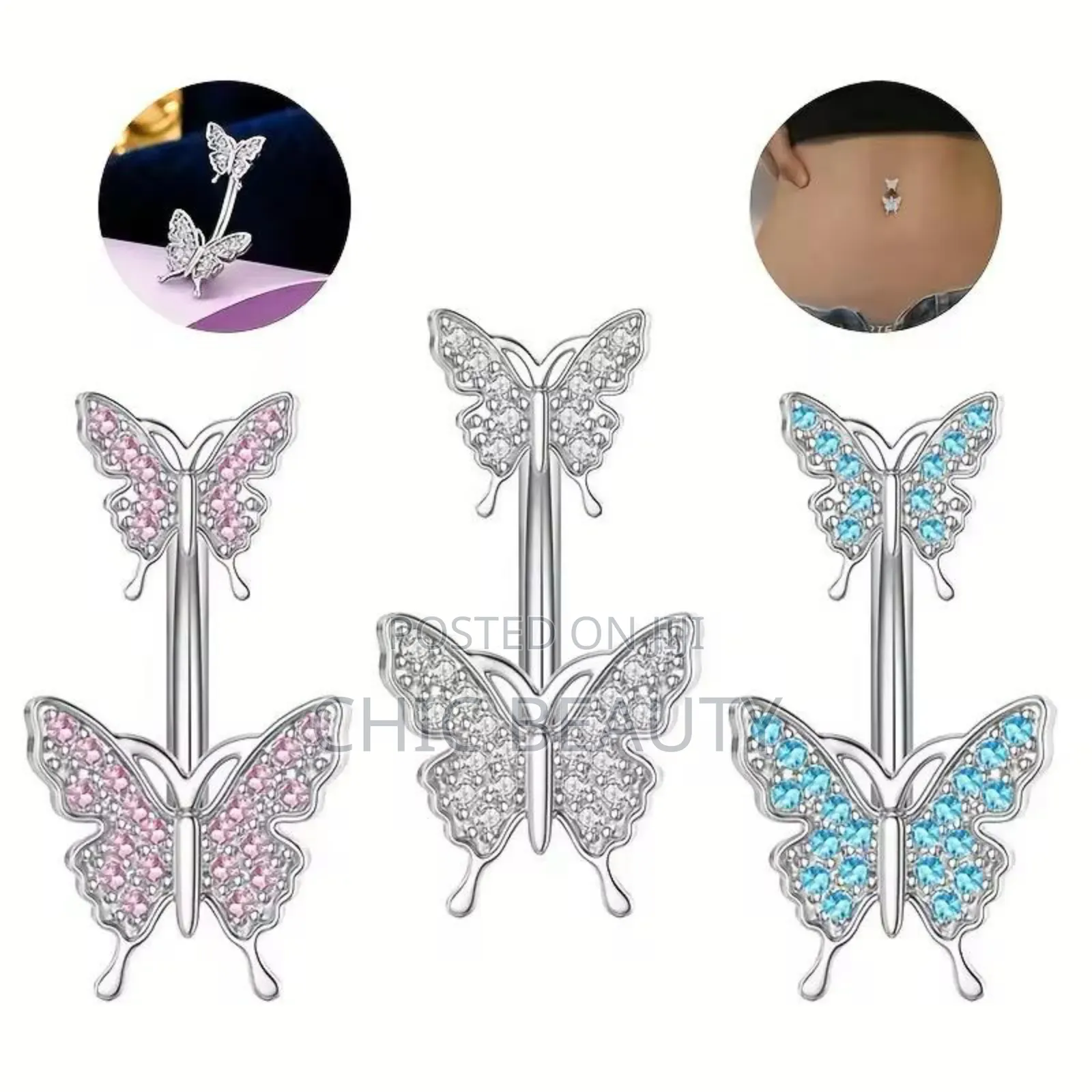 Cute Butterfly Belly Button Jewelry Different Colors Stainless Steel