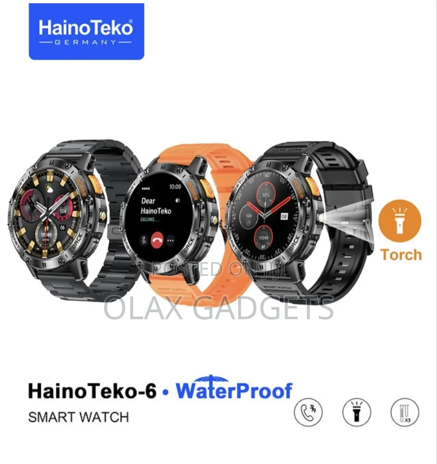 Hainoteko 6 Waterproof Smart Watch With Amoled Display 3 Pair Strap