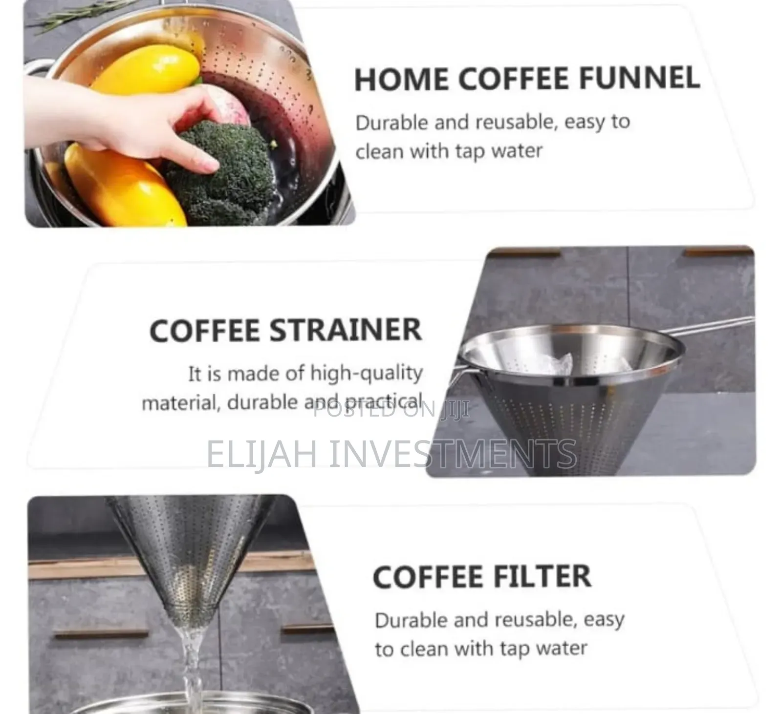 Stainless Steel Funnel With a Built-in Strainer