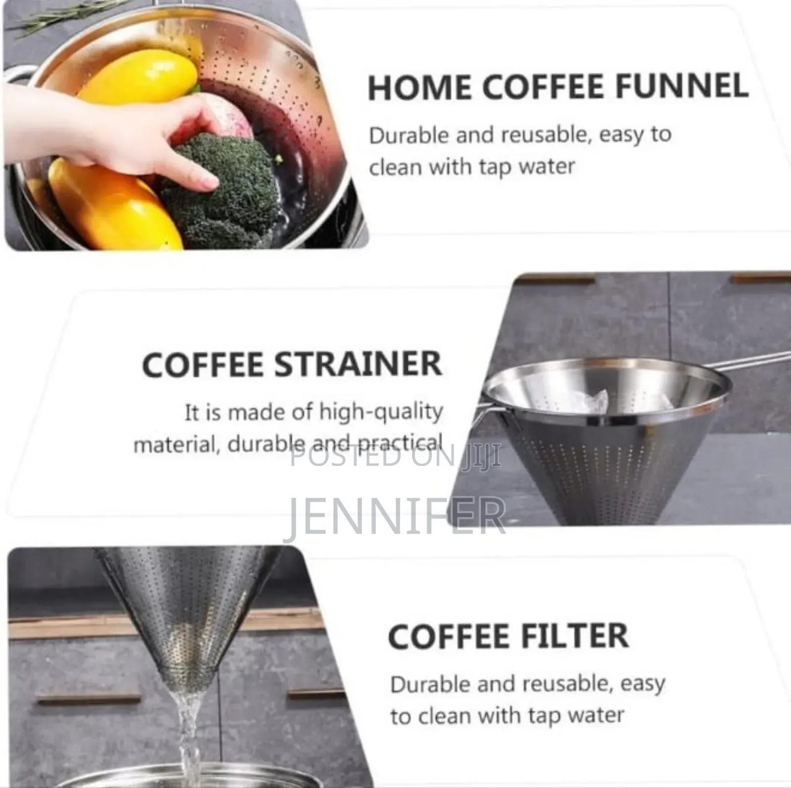 Stainless Steel Funnel With a Built-in Strainer