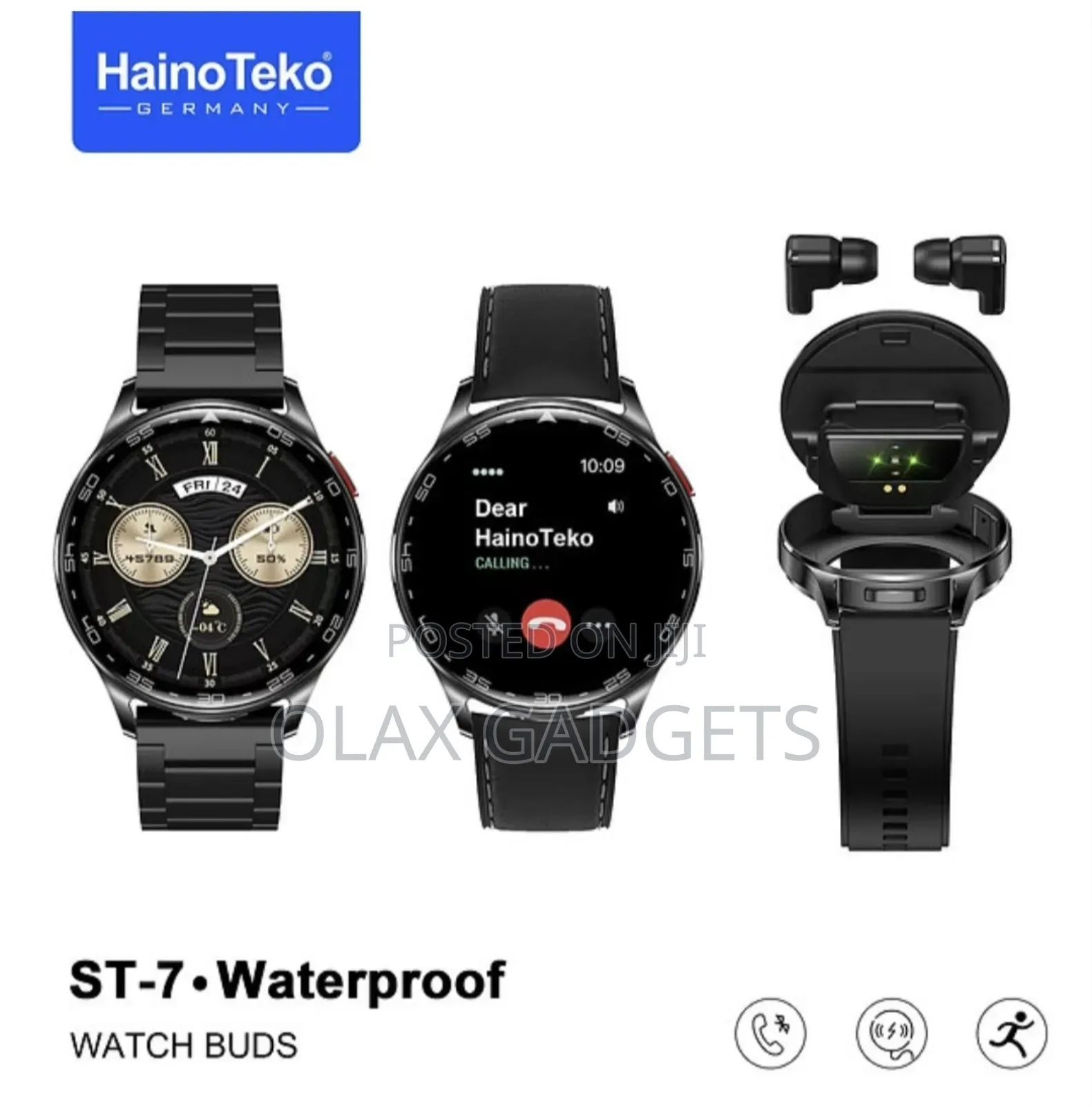 Hainoteko St-7 Waterproof Smart Watch With Earbuds Large Amoled Screen