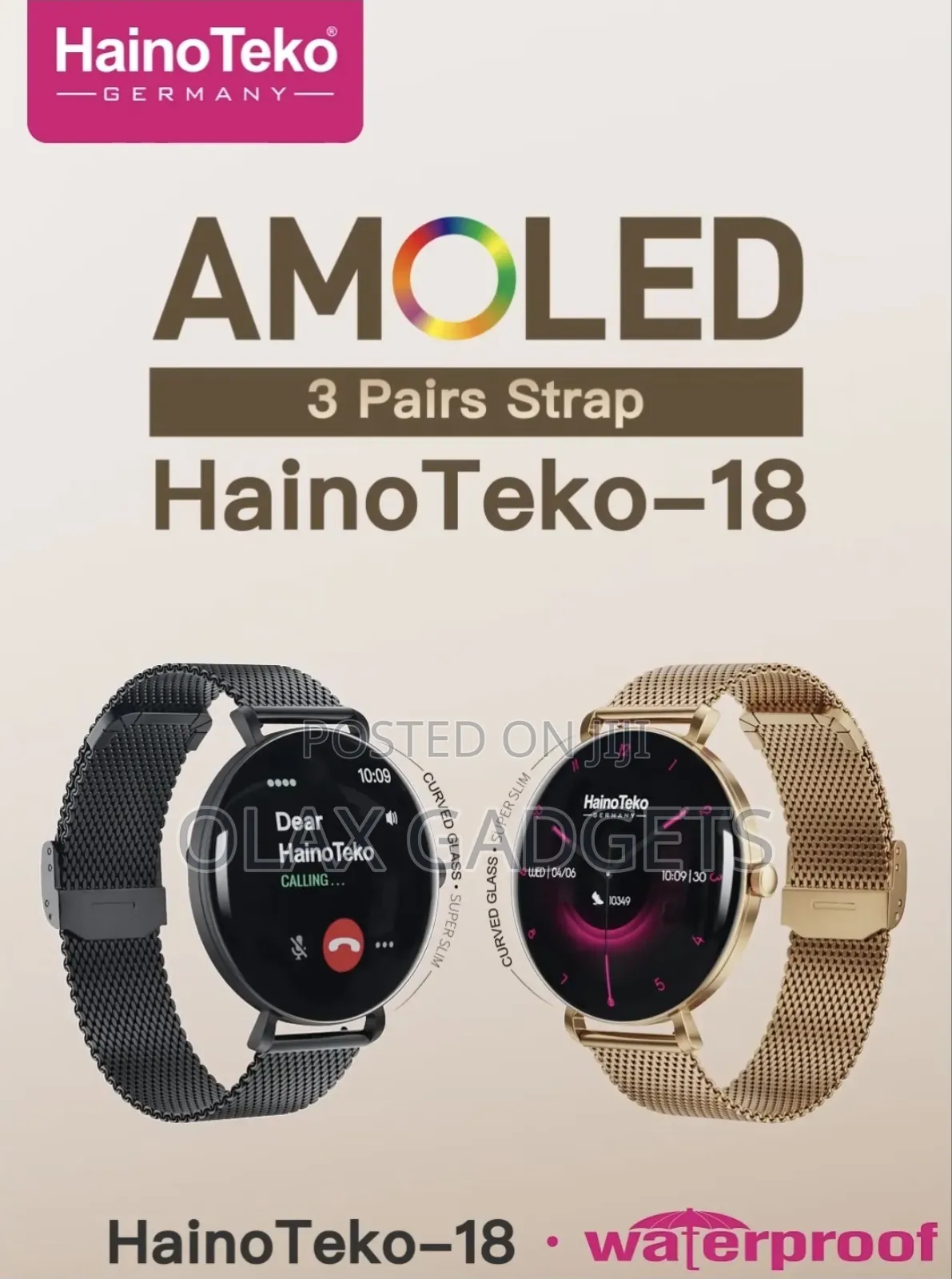 Hainoteko-18 Waterproof Smart Watch With Round Shape Amoled 3 Straps
