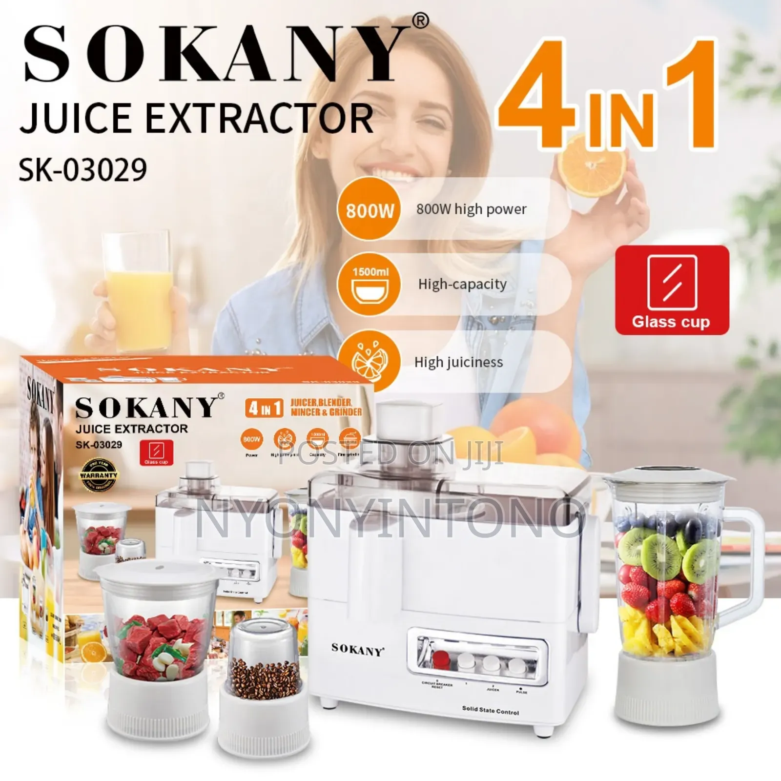 Sokany 4 in 1 Juicer, Blender, Chopper Grinder With 2yrs Warrantee