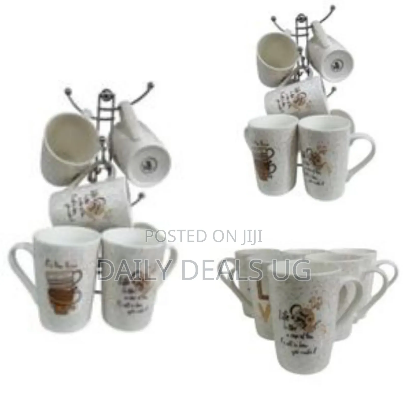 6-Piece Mug Sets 380ml Porcelain Brown Dotted Patterned Coffee