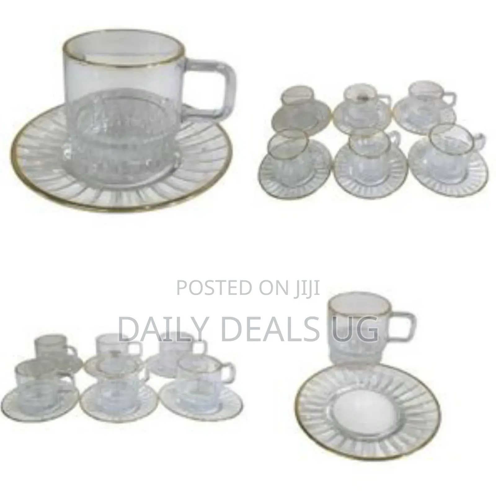 6 Pieces of Gold Line Glass Tea Coffee Cups Mugs and 6 Saucers