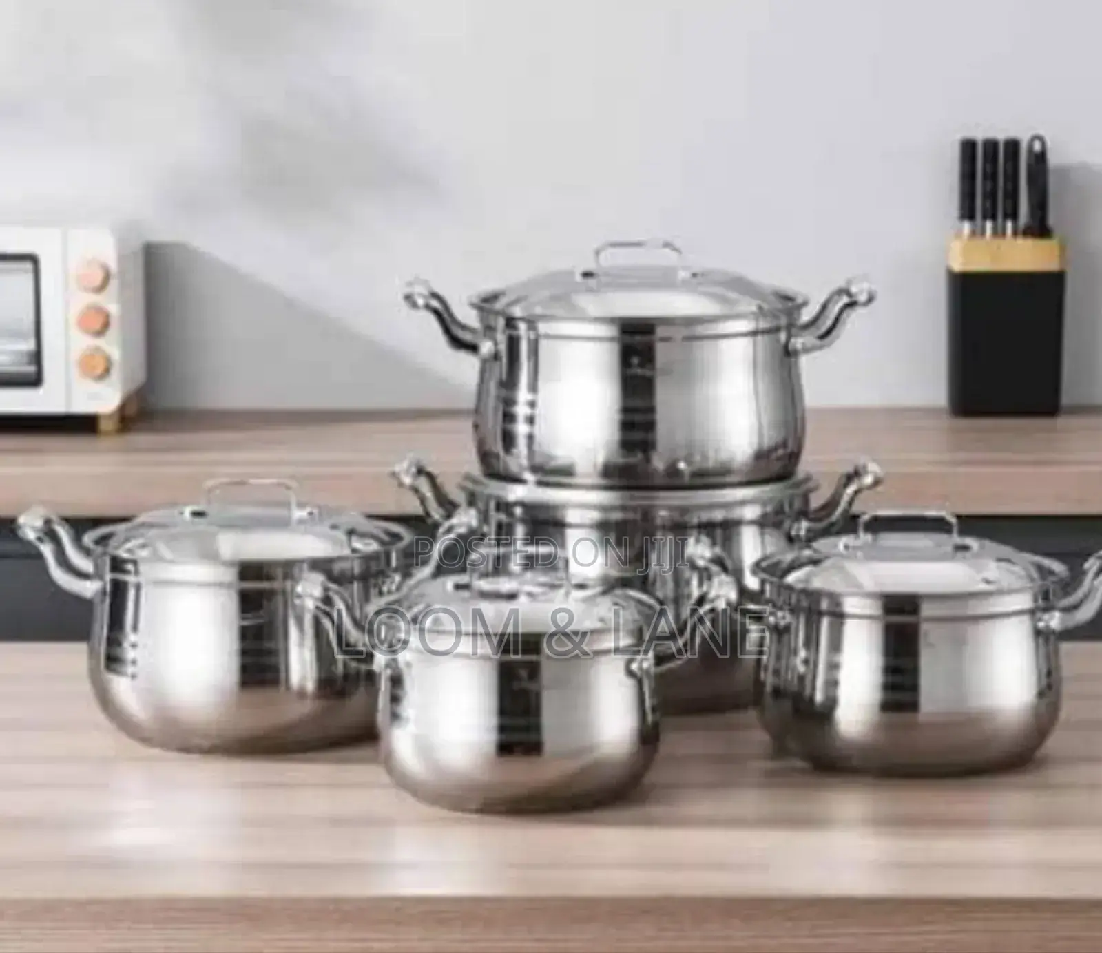 10 Pc 16,18, 20,22,24cm Stainless Steel Saucepans Cooking Pots