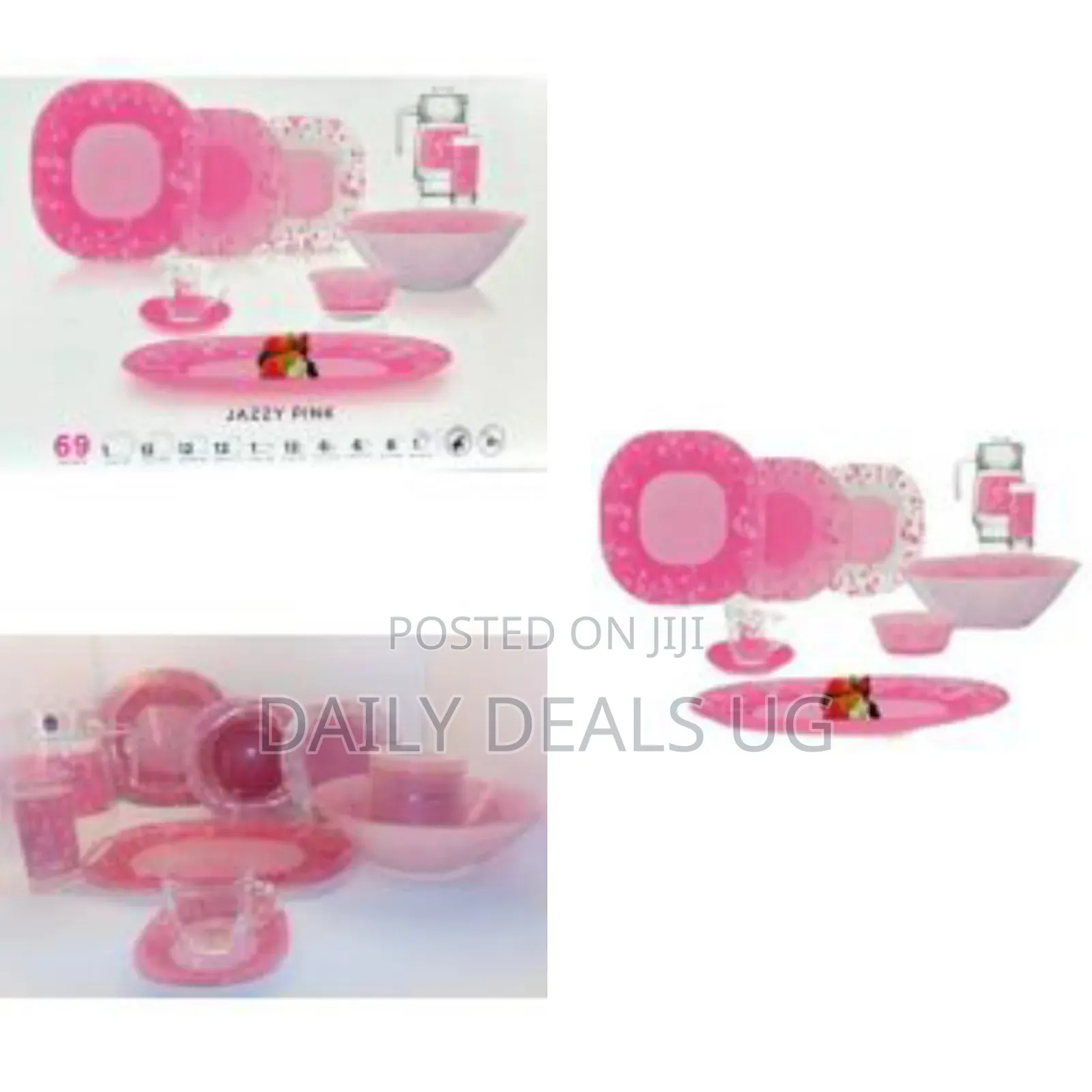 Luminarc Tempered Jazzy Pink Plates, Cups, Bowls Glass Dinnerware Set