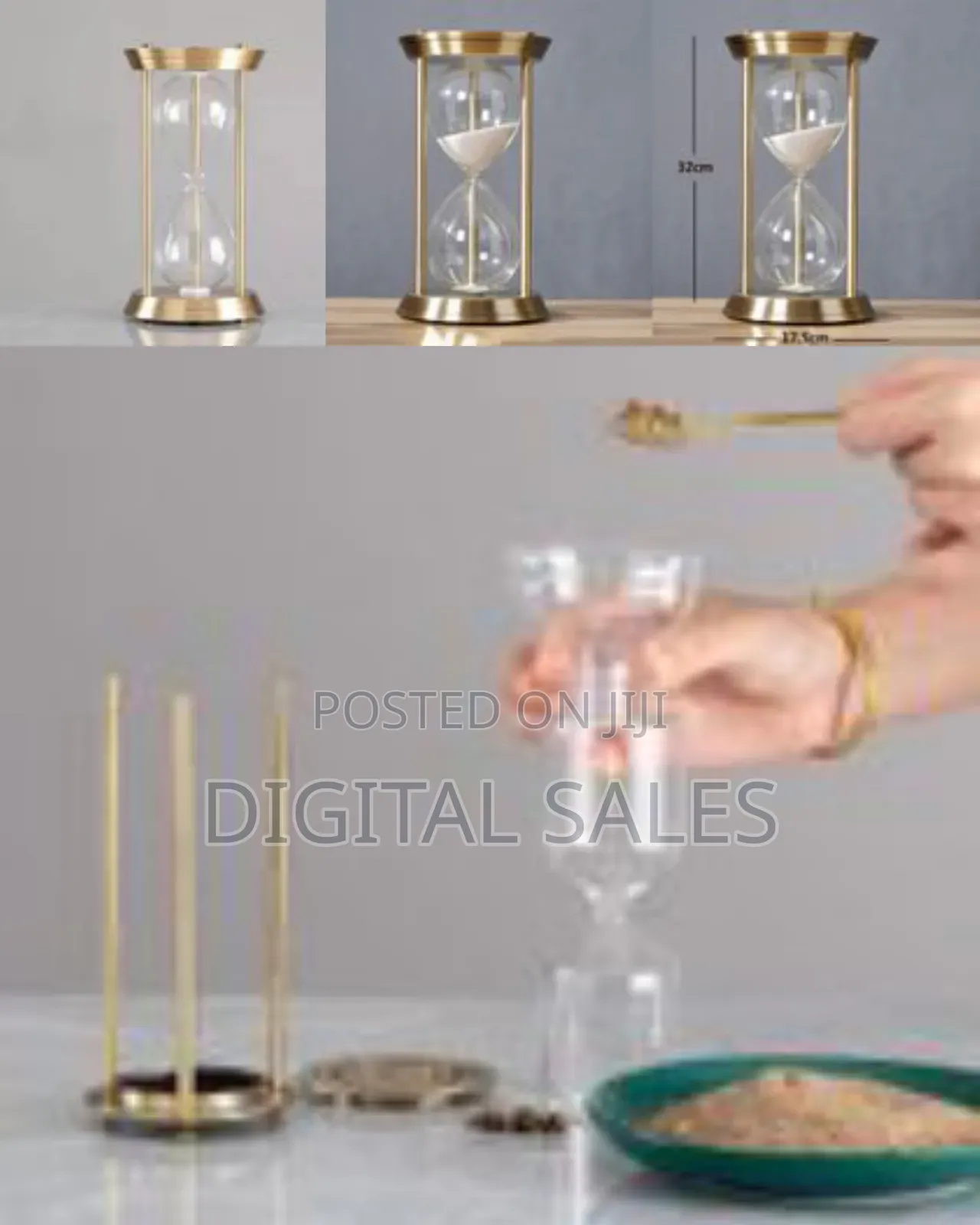 32*17.5cm Sand Timer Rotating Hourglass Brass Tone 15 30 60 Minut0
