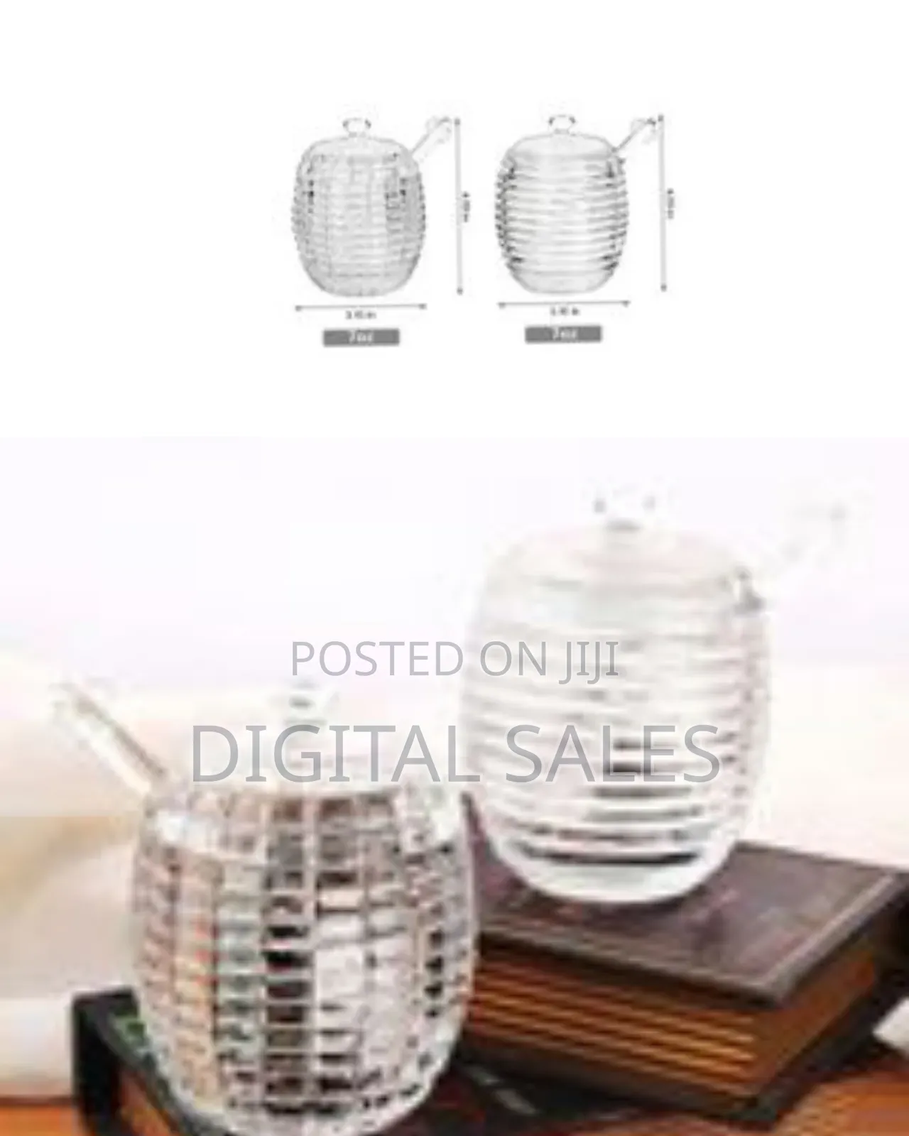 Crystal Glass Honey Pot Jam Jar With Honey Dipper Spoon