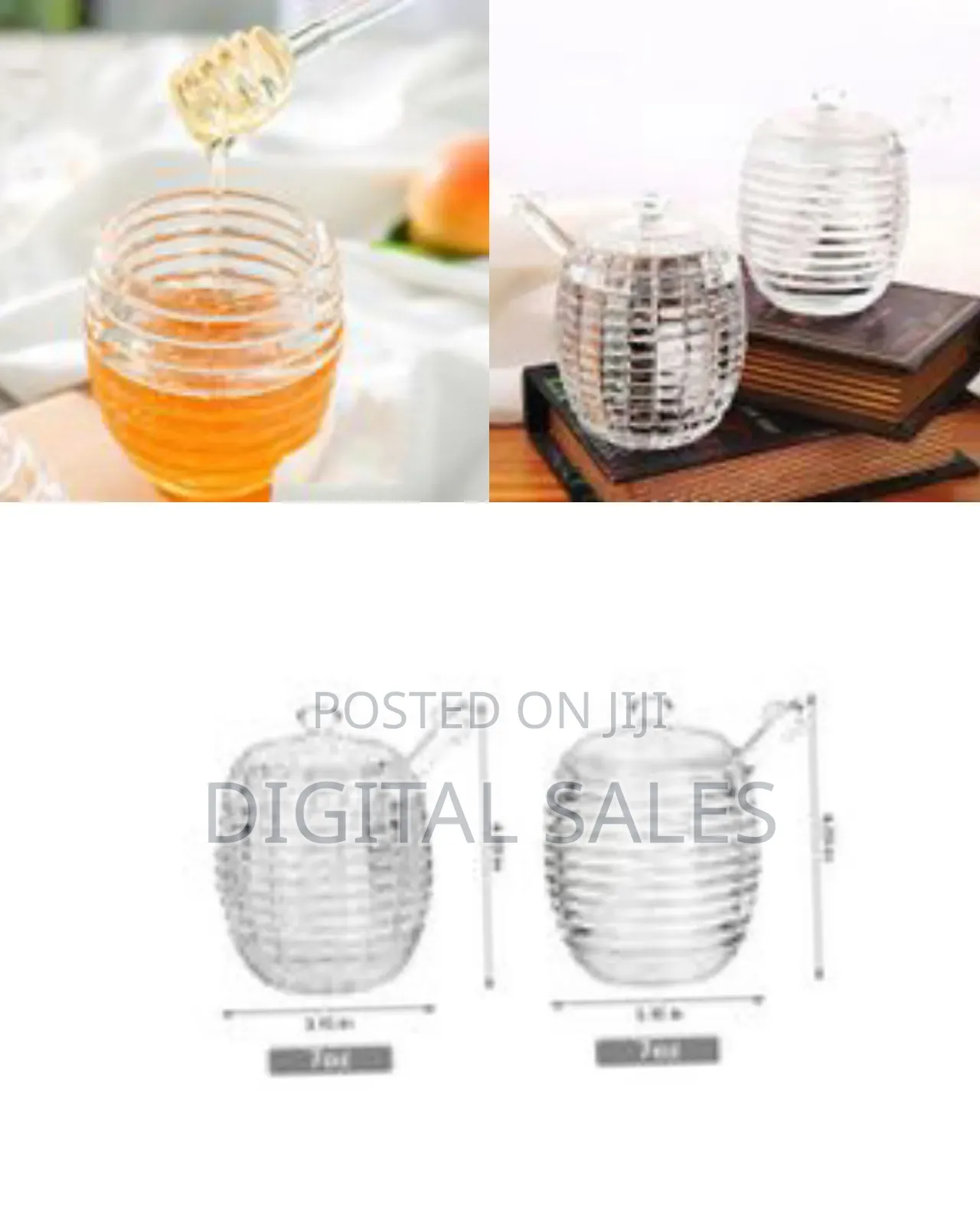 Crystal Glass Honey Pot Jam Jar With Honey Dipper Spoon